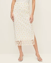 Ann Taylor Petite Daisy Appliqué Column Midi Skirt White Multi Women's