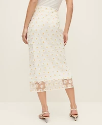 Ann Taylor Petite Daisy Appliqué Column Midi Skirt White Multi Women's