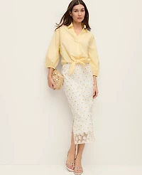 Ann Taylor Petite Daisy Appliqué Column Midi Skirt White Multi Women's