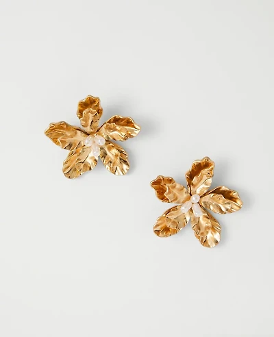 Ann Taylor Pearl Flower Statement Stud Earrings Goldtone Women's