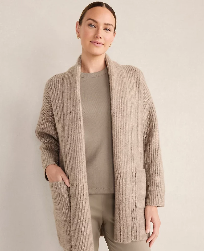Ann Taylor Haven Well Within Lofty Knit Shawl Collar Cardigan Dark Navy Heather Women's