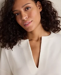 Ann Taylor Haven Well Within Double Knit Split Neck Top Ivory Women's