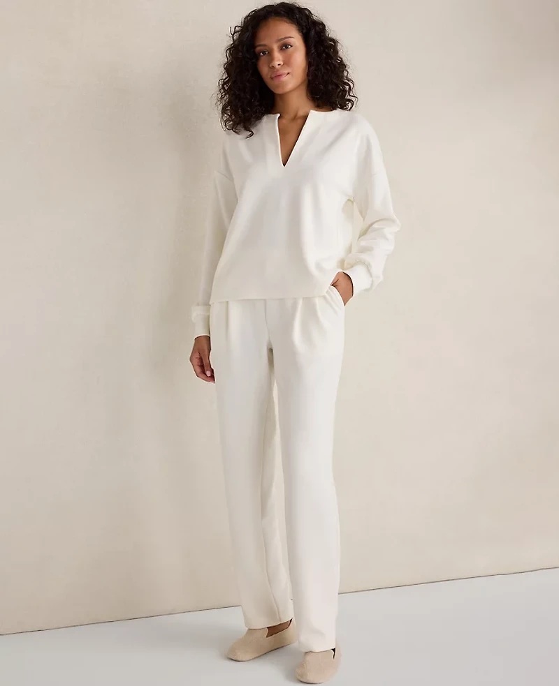 Ann Taylor Haven Well Within Double Knit Split Neck Top Ivory Women's