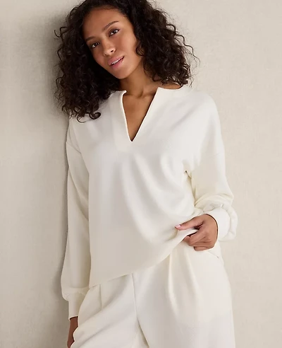 Ann Taylor Haven Well Within Double Knit Split Neck Top Ivory Women's