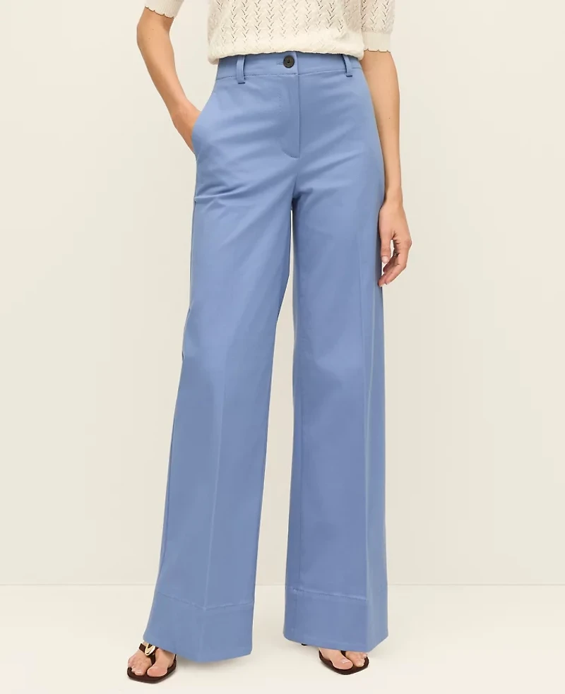 Ann Taylor The Petite Wide-Leg Pant Cotton Blend Colony Blue Women's