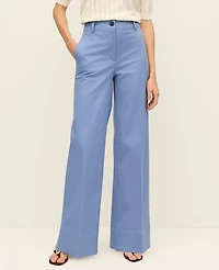 Ann Taylor The Petite Wide-Leg Pant Cotton Blend Colony Blue Women's