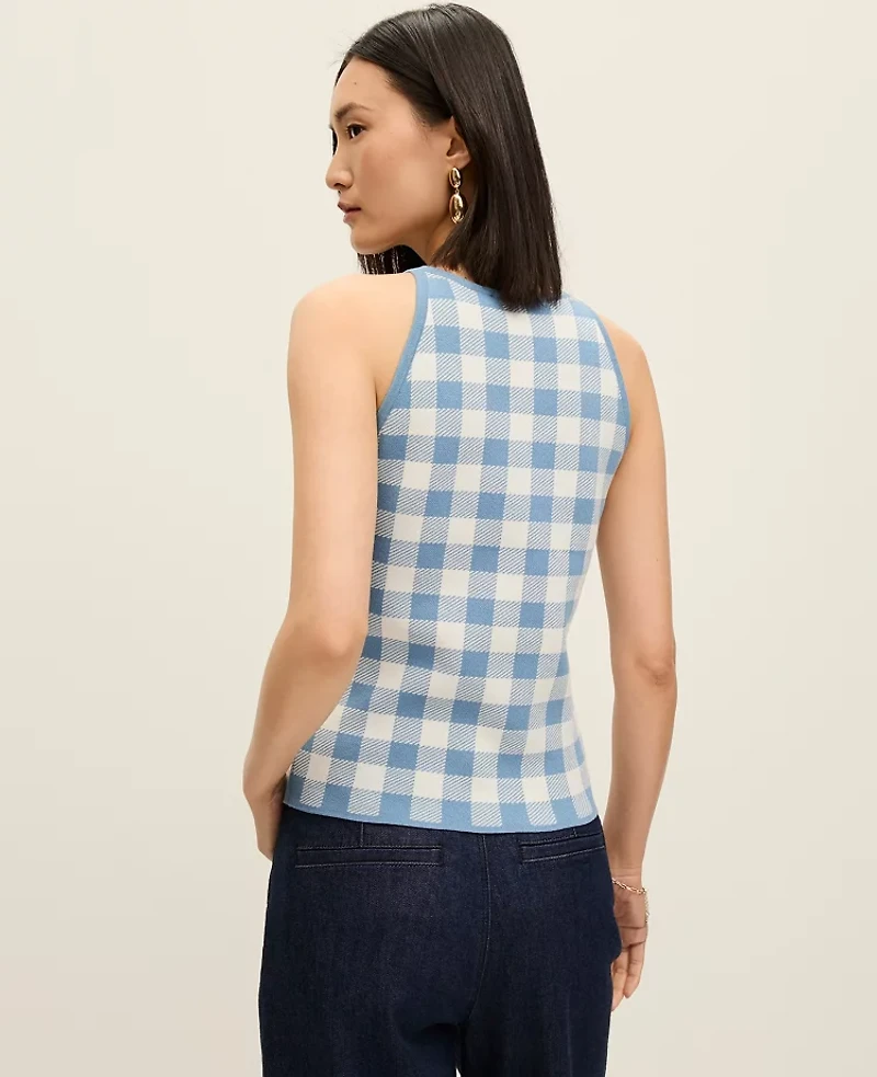 Ann Taylor Petite Gingham Halter Shell Top Sea Haze Women's