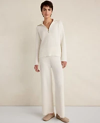 Ann Taylor Haven Well Within Organic Cotton Cashmere Waffle Wide Leg Pants Ivory Women's