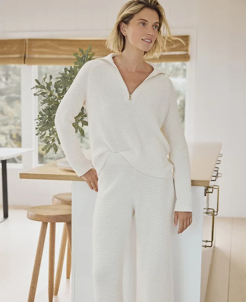 Ann Taylor Haven Well Within Organic Cotton Cashmere Waffle Wide Leg Pants Ivory Women's