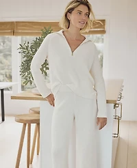 Ann Taylor Haven Well Within Organic Cotton Cashmere Waffle Wide Leg Pants Ivory Women's