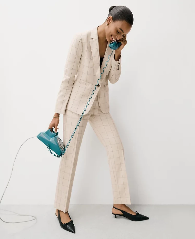 Ann Taylor The Petite Eva Ankle Pant Windowpane Ivory/Black Combo Women's