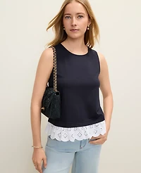 Ann Taylor Petite Weekend Layered Mixed Media Shell Top Size 2XS Night Sky Women's