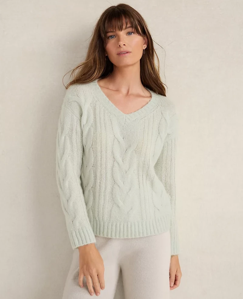 Ann Taylor Haven Well Within Lofty Knit V-Neck Sweater Crisp Sea Green Women's