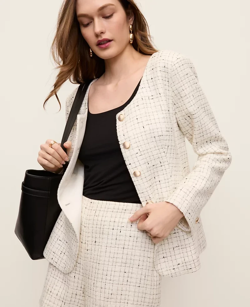 Ann Taylor The Petite Scoop Neck Jacket Tweed Ivory Multi Women's