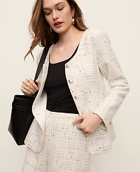 Ann Taylor The Petite Scoop Neck Jacket Tweed Ivory Multi Women's