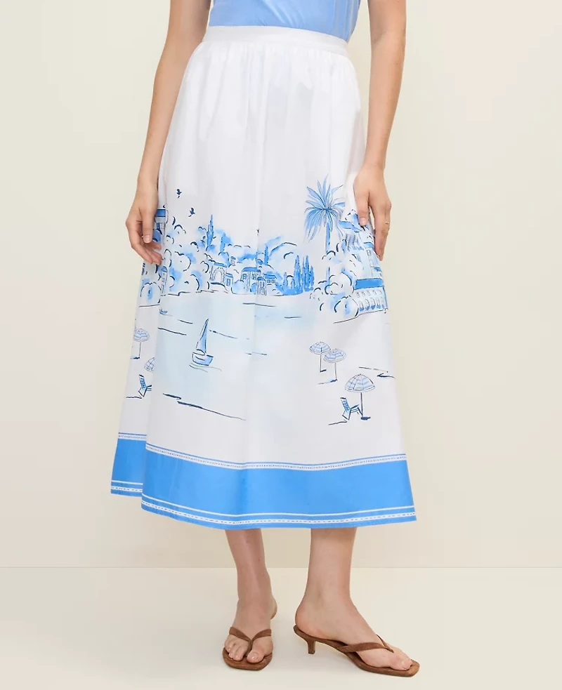 Ann Taylor Weekend Printed Full Midi Skirt Wave Pool B Women's