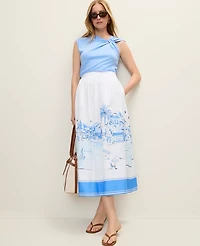 Ann Taylor Weekend Printed Full Midi Skirt Wave Pool B Women's