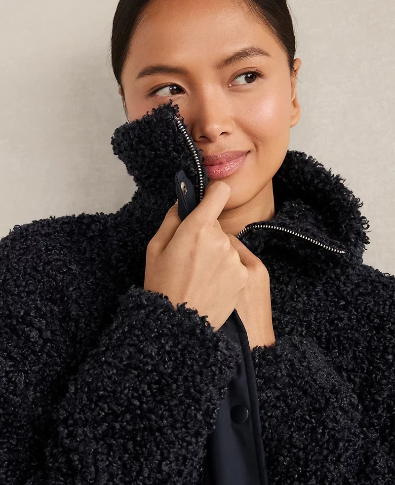 Ann Taylor Haven Well Within Long Sherpa Coat Nightfall Navy Women's