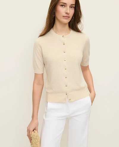 Ann Taylor Linen Blend Cardigan Sand Shell Top Women's