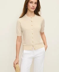 Ann Taylor Linen Blend Cardigan Sand Shell Top Women's