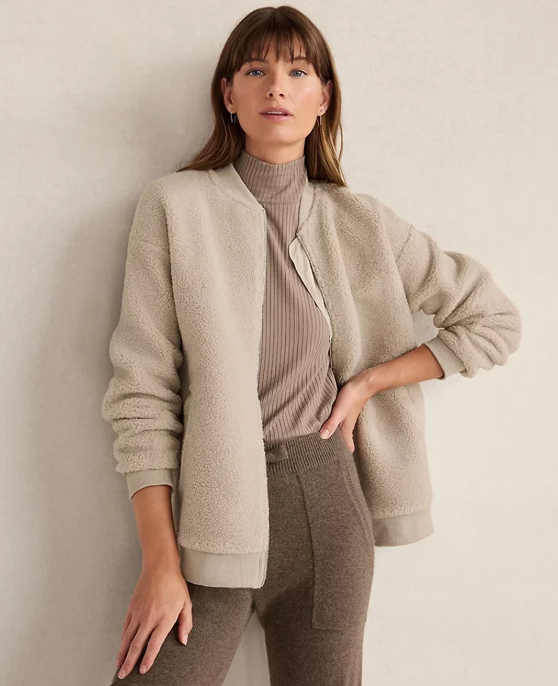 Ann Taylor Haven Well Within Sherpa Bomber Light Ash Melange Women's
