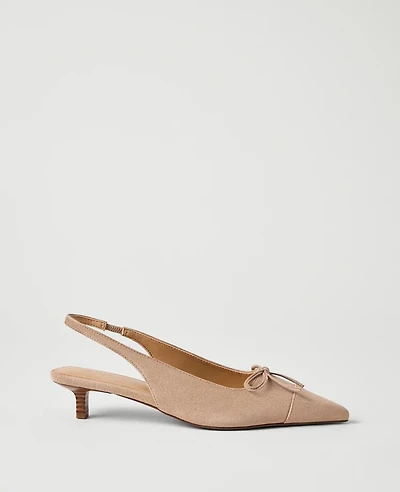 Ann Taylor Suede Bow Kitten Heel Pump Dominican Sand Women's