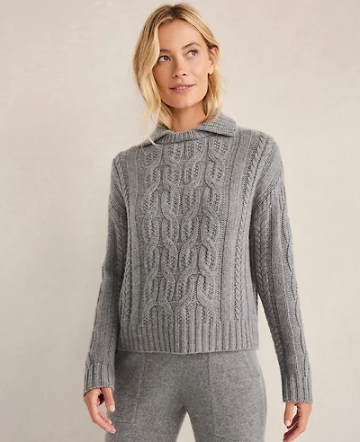Ann Taylor CASHMERE CABLE COLLARED PO Medium Grey Heather Women's