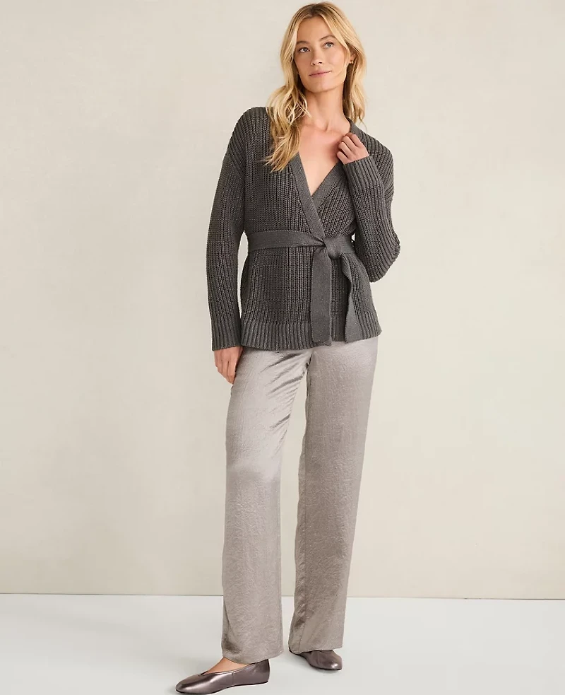 Ann Taylor Haven Well Within Cotton Blend Lurex Belted Cardigan Rainwashed Blue Women's