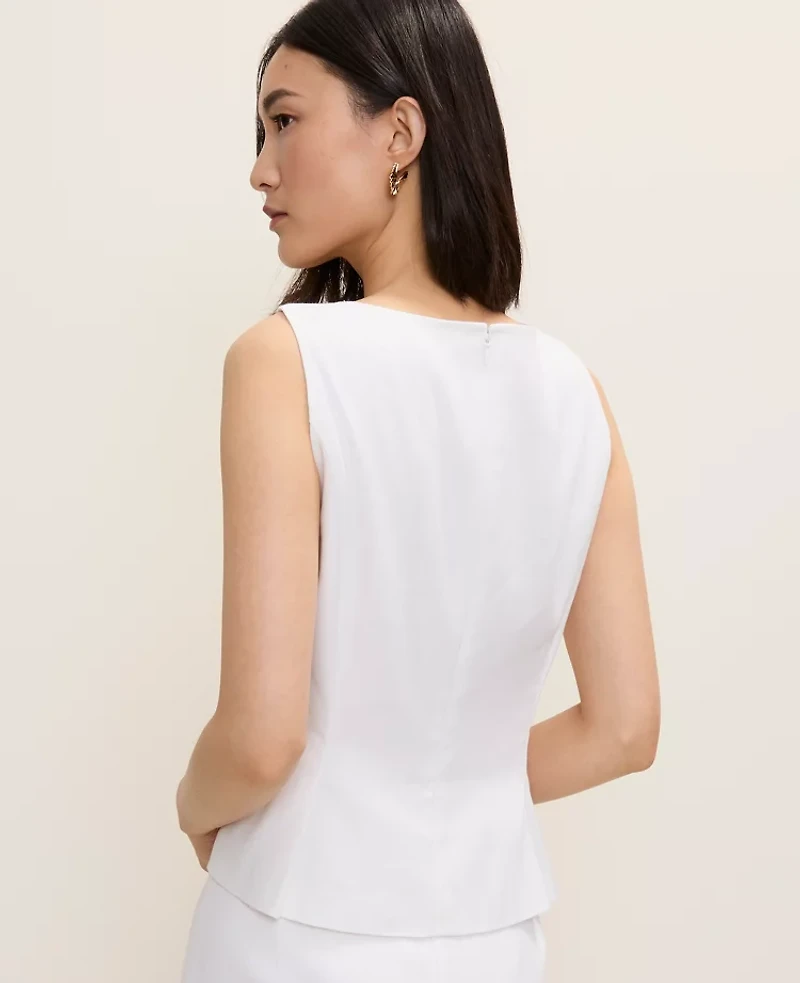 Ann Taylor V-Neck Peplum Top Linen Blend White Women's