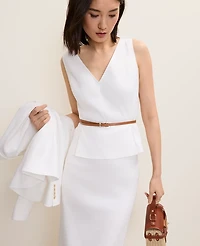 Ann Taylor V-Neck Peplum Top Linen Blend White Women's