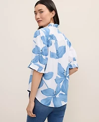 Ann Taylor Floral Ruffle Collar Shirt Women's