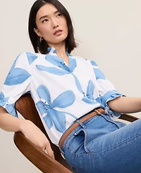 Ann Taylor Floral Ruffle Collar Shirt Women's