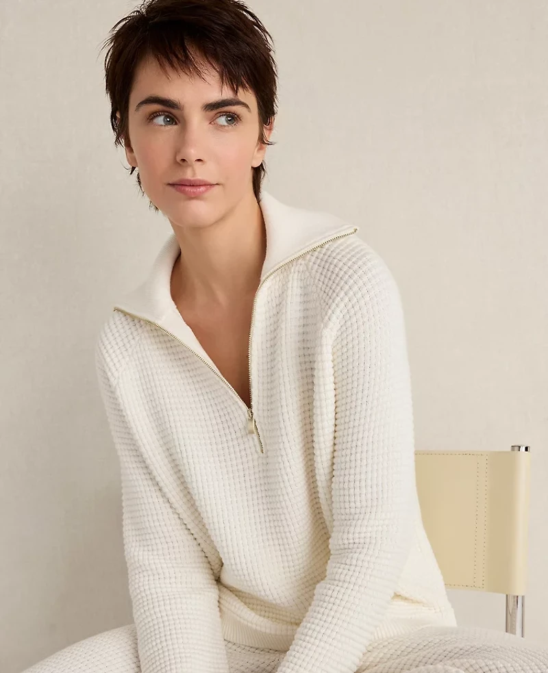 Ann Taylor Haven Well Within Organic Cotton Cashmere Waffle Pullover Ivory Women's