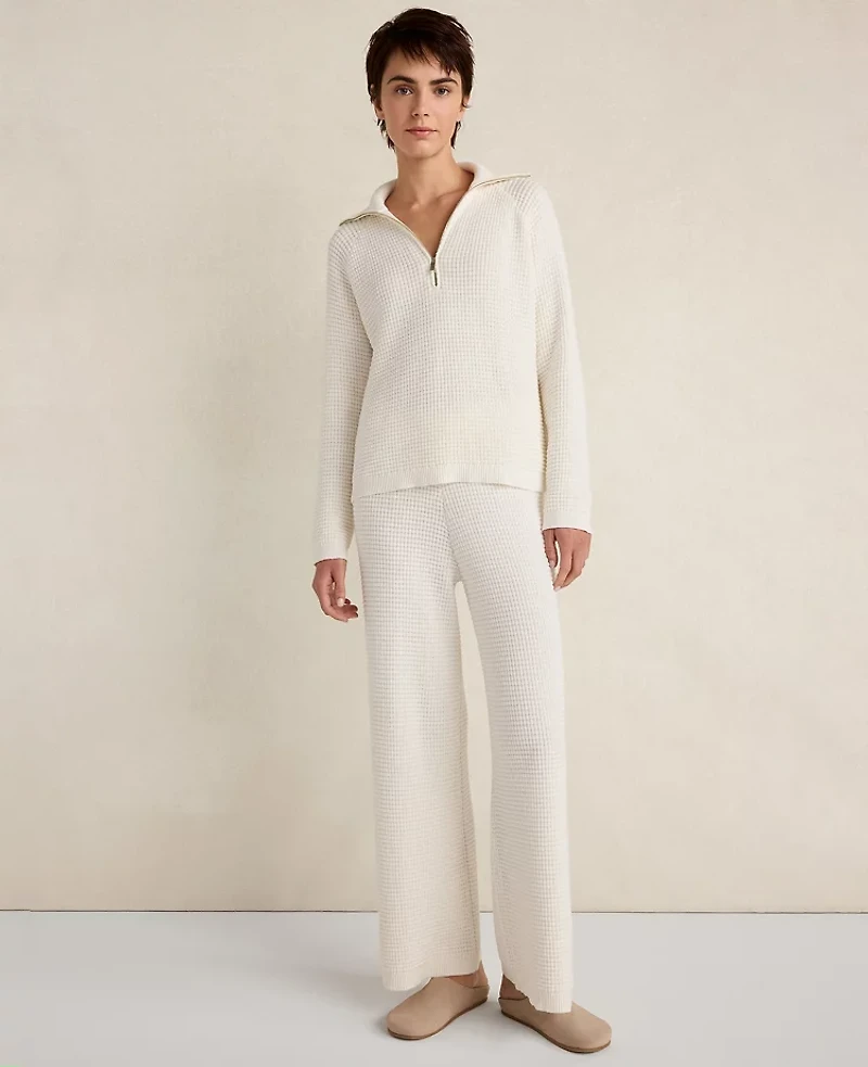 Ann Taylor Haven Well Within Organic Cotton Cashmere Waffle Pullover Ivory Women's