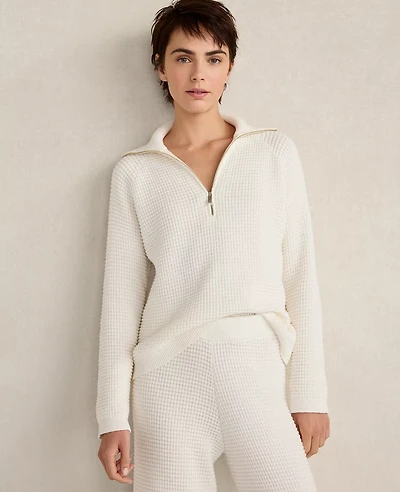 Ann Taylor Haven Well Within Organic Cotton Cashmere Waffle Pullover Ivory Women's