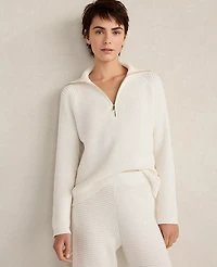 Ann Taylor Haven Well Within Organic Cotton Cashmere Waffle Pullover Ivory Women's