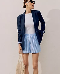 Ann Taylor Petite Weekend Elastic Waist Single Button Blazer Linen Blend Pure Sapphire Women's