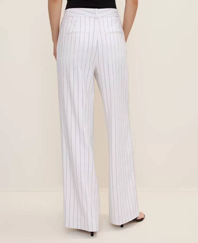 Ann Taylor The Pinstripe Wide-Leg Pant Linen Blend White Women's