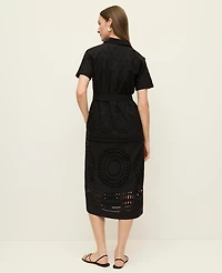 Ann Taylor Blted Eyelet Midi Shirtdress Black Women's