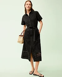 Ann Taylor Midi Belted Eyelet Shirtdress Black Women's