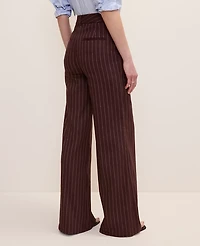 Ann Taylor The Petite Pinstriped Wide-Leg Flare Trouser Linen Blend Rich Walnut Women's