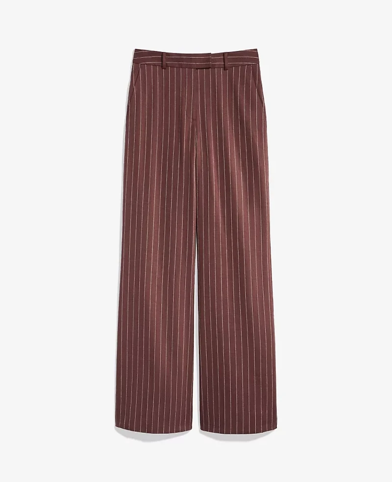 Ann Taylor The Petite Pinstriped Wide-Leg Flare Trouser Linen Blend Rich Walnut Women's
