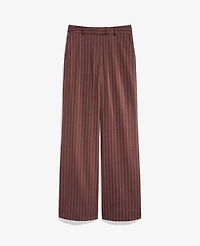 Ann Taylor The Petite Pinstriped Wide-Leg Flare Trouser Linen Blend Rich Walnut Women's