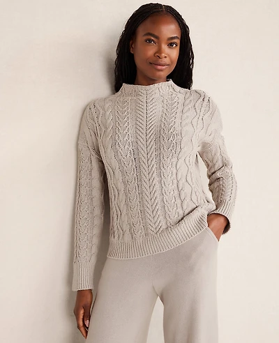 Ann Taylor Haven Well Within Organic Cotton Cable Mock Neck Sweater Women's