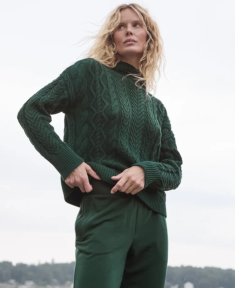 Ann Taylor Haven Well Within Organic Cotton Cable Mock Neck Sweater Women's