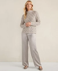 Ann Taylor Haven Well Within Lurex Blend Pointelle Crewneck Sweater Oyster Shell Top Women's