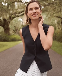 Ann Taylor The Petite V-Neck Peplum Vest Seasonless Stretch Black Women's