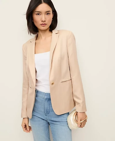 Ann Taylor The Petite Hutton Blazer Shine Pale Sandalwood Women's