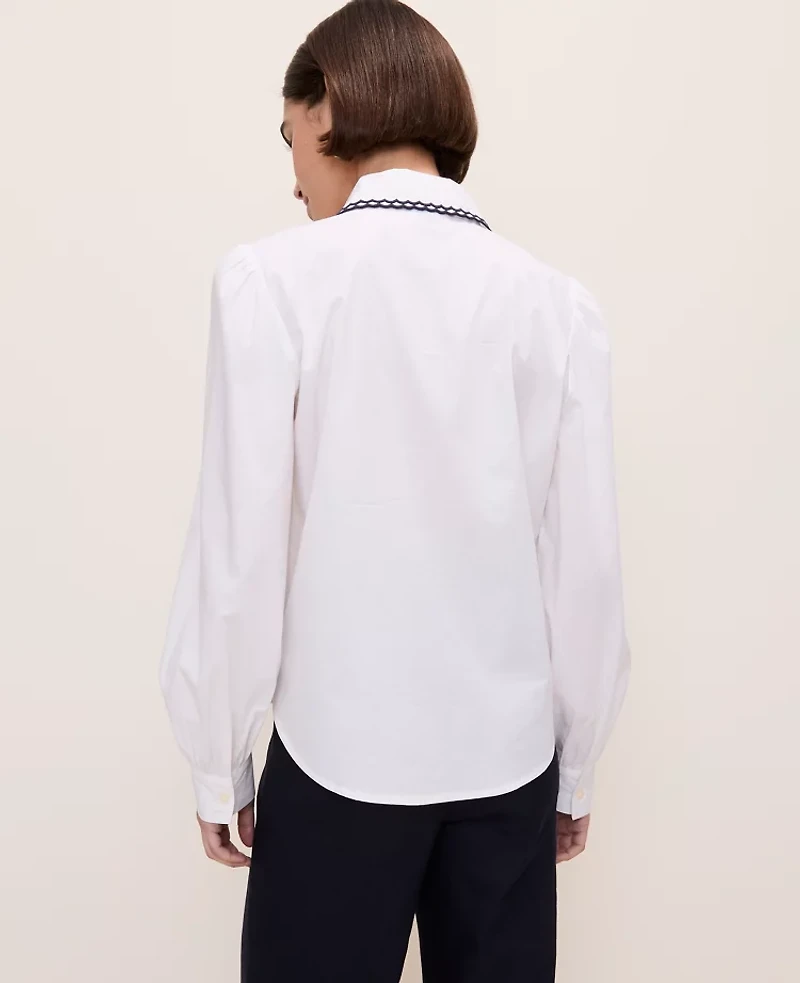 Ann Taylor Scalloped Trim Shirt White Women's