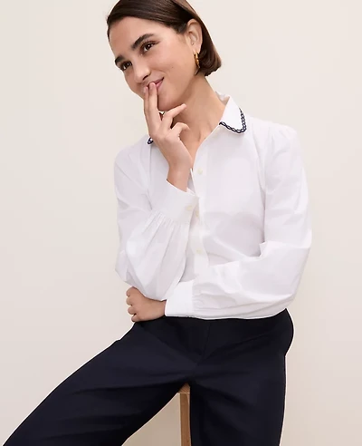 Ann Taylor Scalloped Trim Shirt White Women's